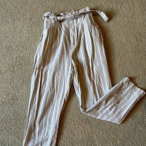 Abercrombie & Fitch Dress Pants Women's Size S Beige Striped Belted Linen Blend